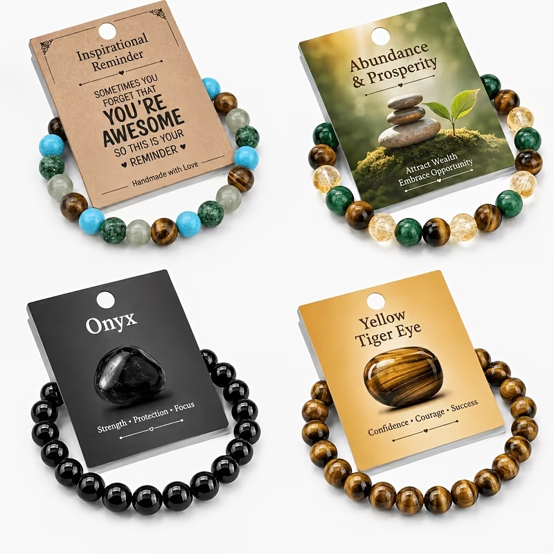 4pc Obsidian Tiger Eye Stone Texture Bracelet Set, Wealth